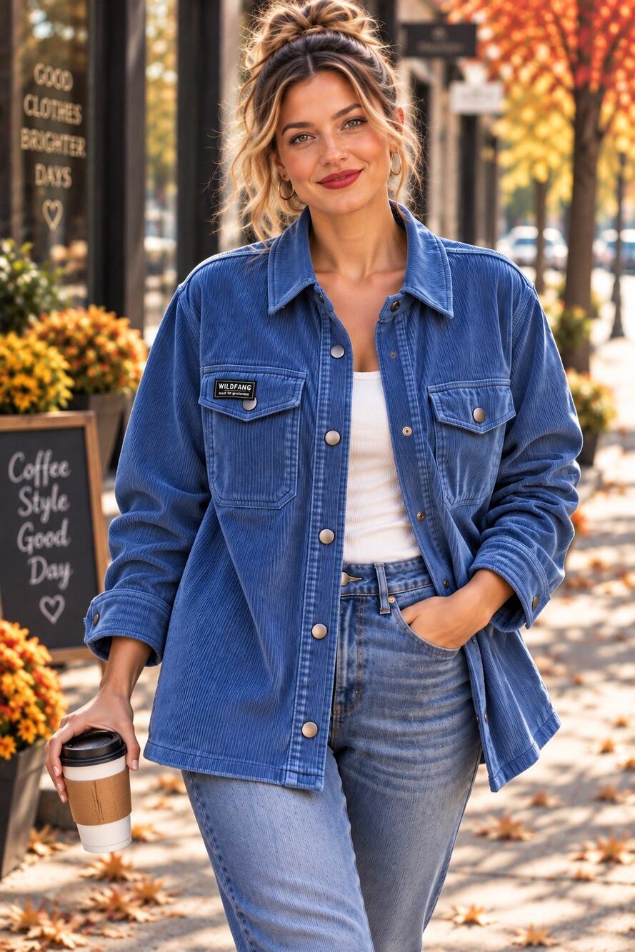 Wildfang XXL Essential Corduroy Shacket Blue Oversized Utility Shirt Jacket